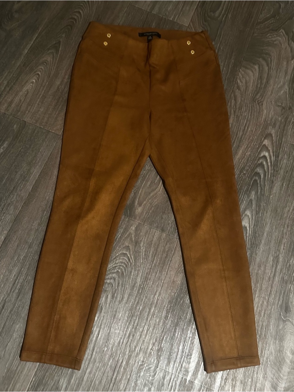 Marc New York Suede-Texture Straight Leg Pants in Chestnut Brown